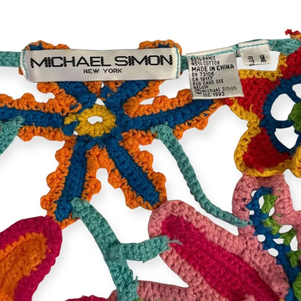 RARE Vintage MICHAEL SIMON Vibrant Multicolor Floral Crochet Beaded Cardigan - Picture 6 of 7